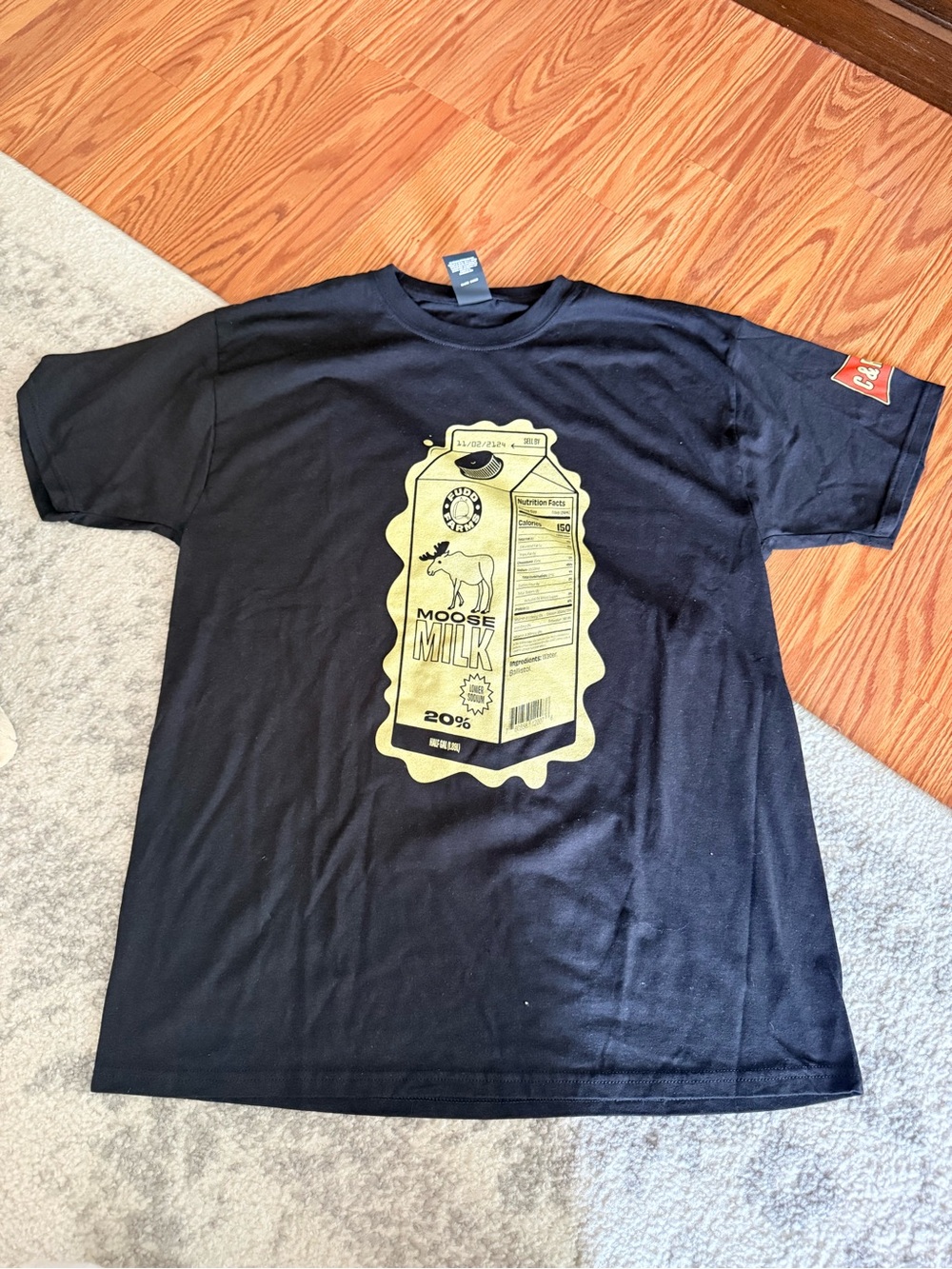 Black Tee with Yellow Moose Milk Carton Graphic